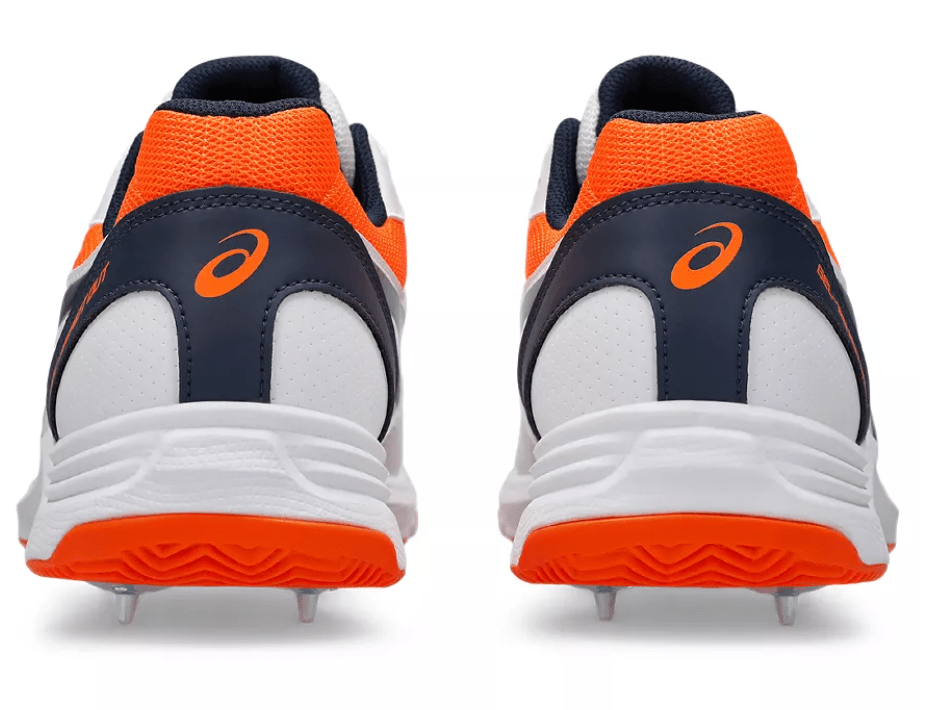 Asics 100 Not Out Cricket Spikes White/Orange - The Cricket & Football Warehouse