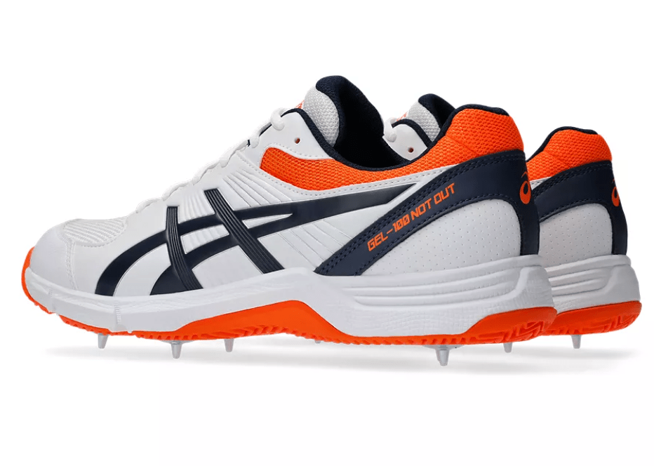 Asics 100 Not Out Cricket Spikes White/Orange - The Cricket & Football Warehouse