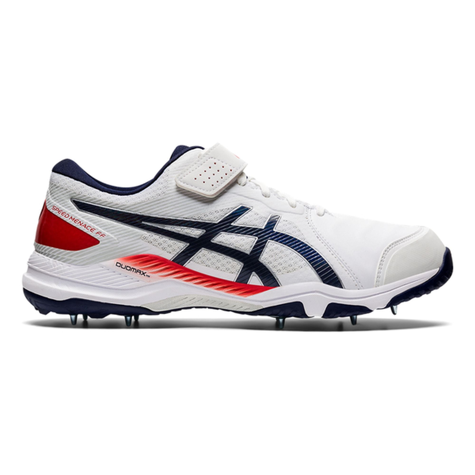 Asics Gel Speed Menace Cricket Spikes White/Navy Blue - The Cricket Warehouse