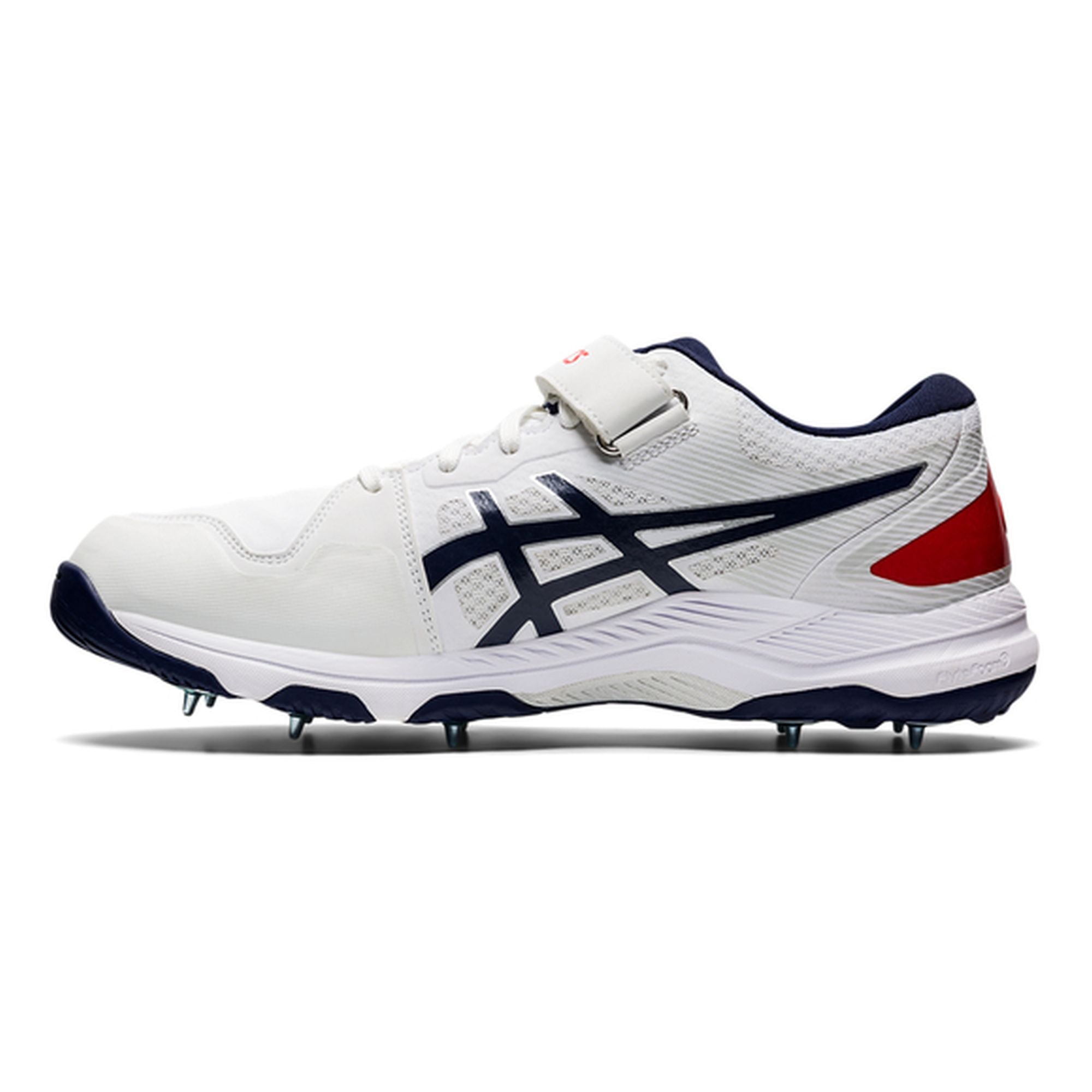 Asics Gel Speed Menace Cricket Spikes White/Navy Blue - The Cricket Warehouse