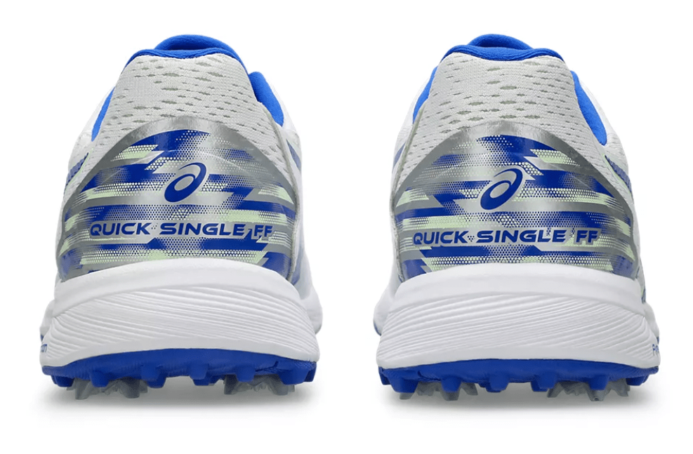 Asics Quick Single Cricket Spikes White/Neon Blue - The Cricket & Football Warehouse