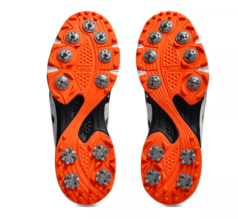 Asics Quick Single Cricket Spikes White/Orange - The Cricket & Football Warehouse