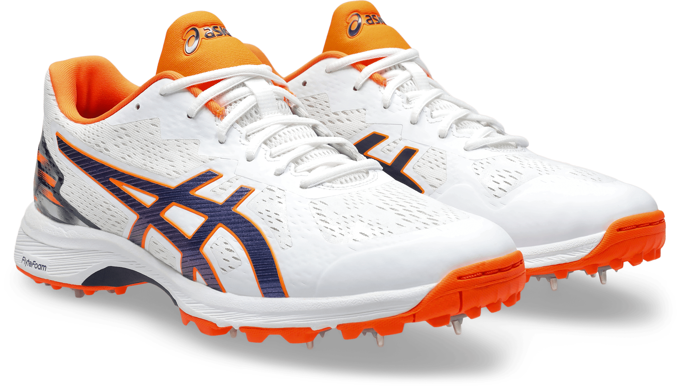 Asics Quick Single Cricket Spikes White/Orange - The Cricket & Football Warehouse