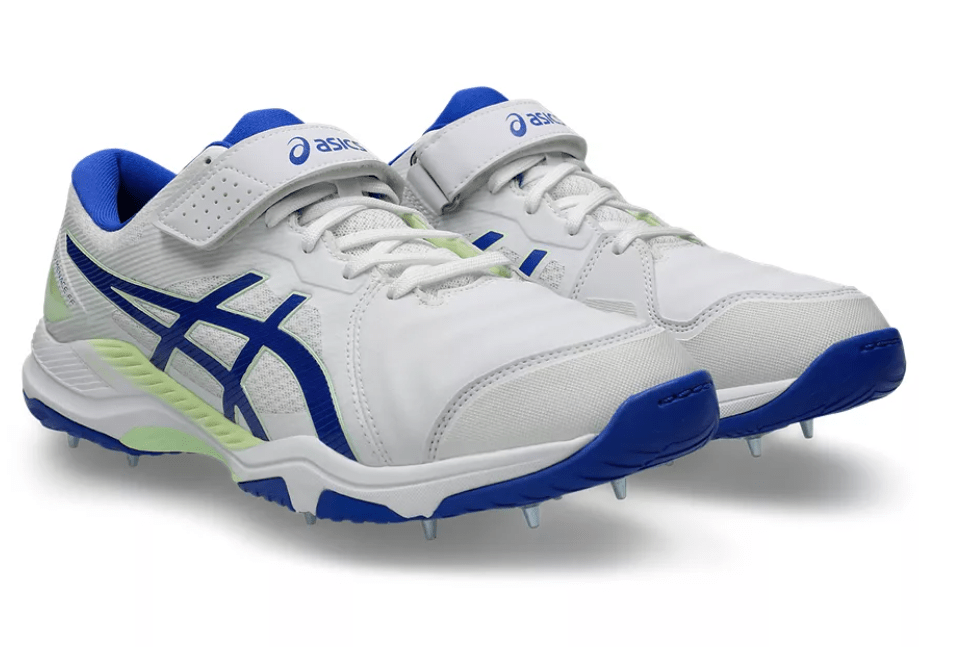 Asics Speed Menace Cricket Spikes White/Neon Blue - The Cricket & Football Warehouse