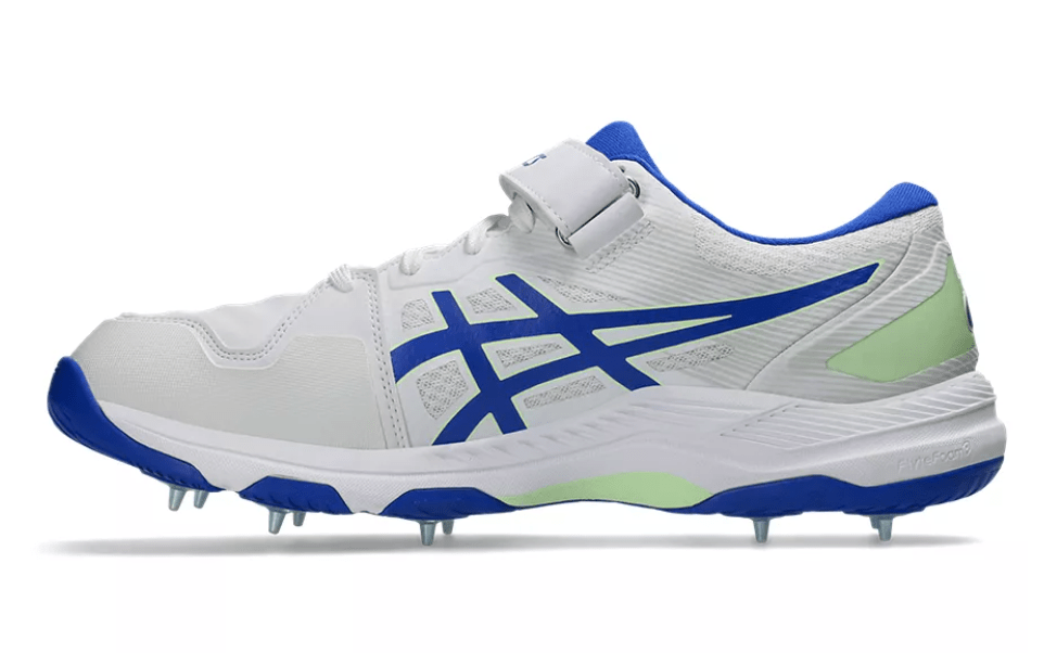 Asics Speed Menace Cricket Spikes White/Neon Blue - The Cricket & Football Warehouse