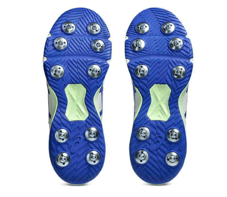 Asics Speed Menace Cricket Spikes White/Neon Blue - The Cricket & Football Warehouse