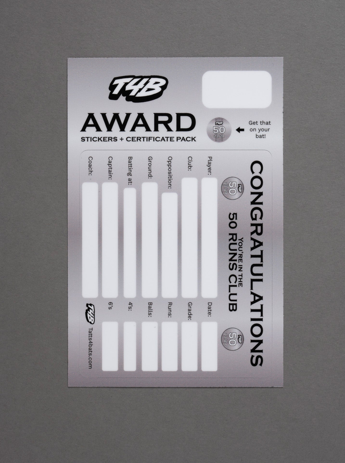 Tatts For Bats - Award set 50 runs! - The Cricket Warehouse