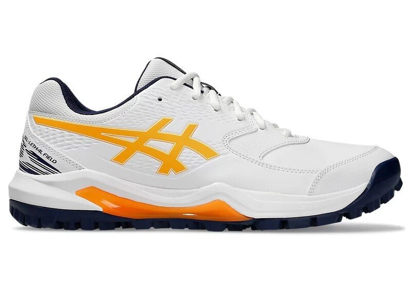 Asics Gel Lethal Field Cricket Rubbers White/Orange - The Cricket Warehouse