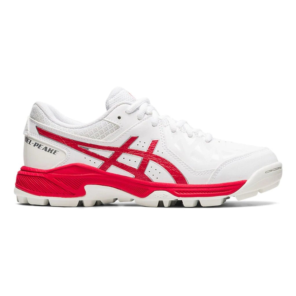 Asics Gel Peake Junior Cricket Rubbers White/Red - The Cricket Warehouse