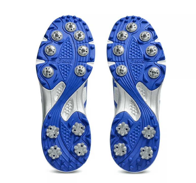 Asics Quick Single Cricket Spikes White/Neon Blue - The Cricket & Football Warehouse