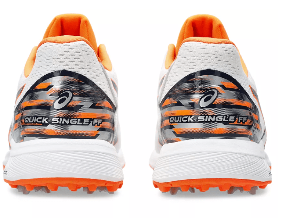 Asics Quick Single Cricket Spikes White/Orange - The Cricket & Football Warehouse