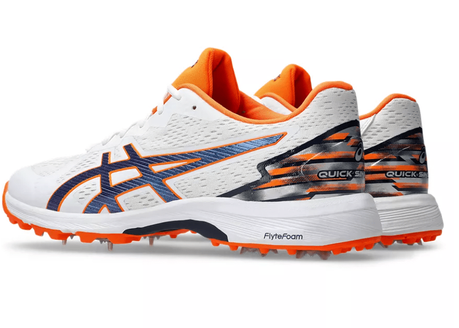 Asics Quick Single Cricket Spikes White/Orange - The Cricket & Football Warehouse