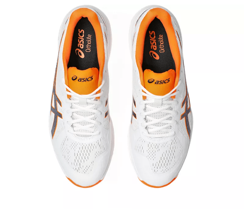 Asics Quick Single Cricket Spikes White/Orange - The Cricket & Football Warehouse
