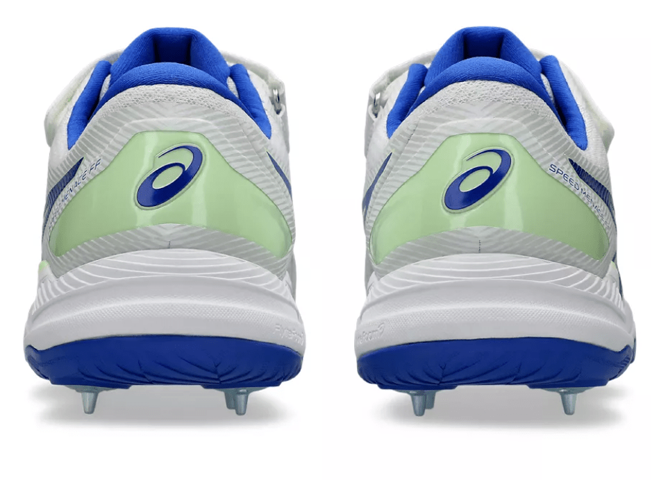 Asics Speed Menace Cricket Spikes White/Neon Blue - The Cricket & Football Warehouse