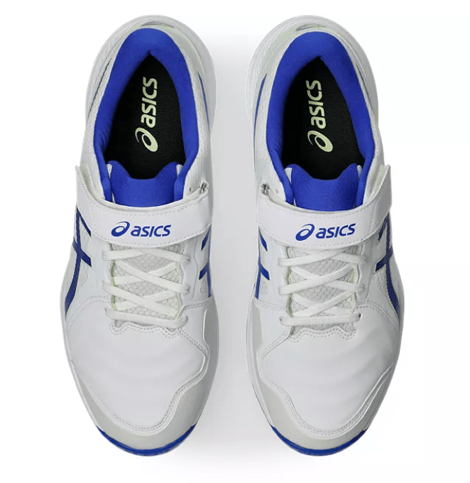 Asics Speed Menace Cricket Spikes White/Neon Blue - The Cricket & Football Warehouse