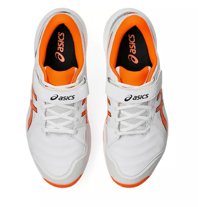 Asics Speed Menace Cricket Spikes White/Orange - The Cricket & Football Warehouse