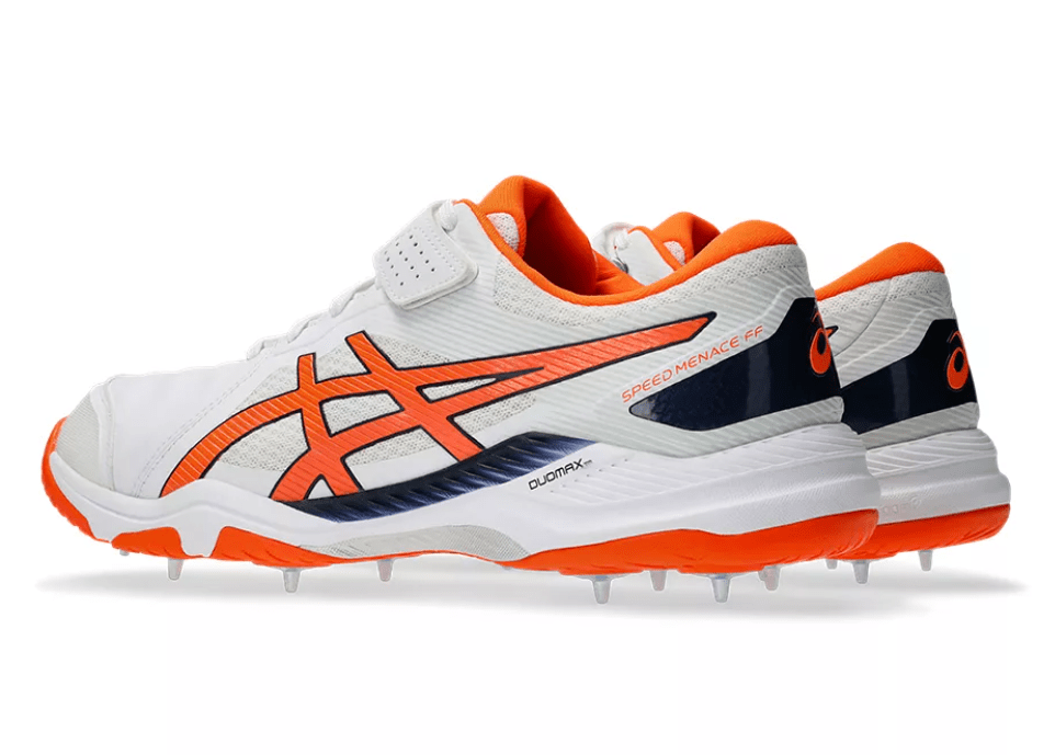 Asics Speed Menace Cricket Spikes White/Orange - The Cricket & Football Warehouse