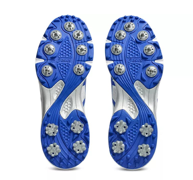 Asics Quick Single Cricket Spikes White/Neon Blue