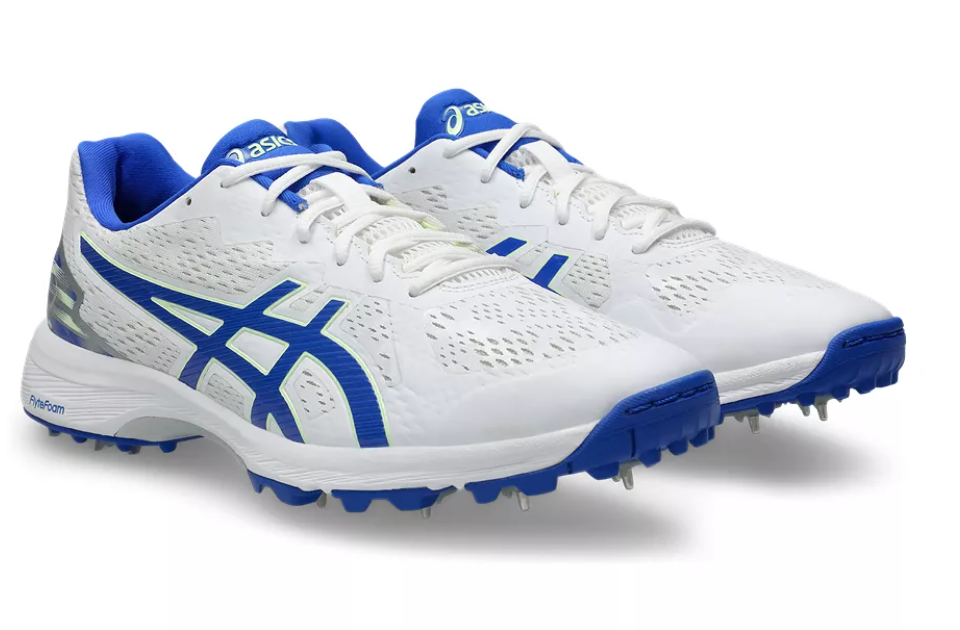 Asics Quick Single Cricket Spikes White/Neon Blue